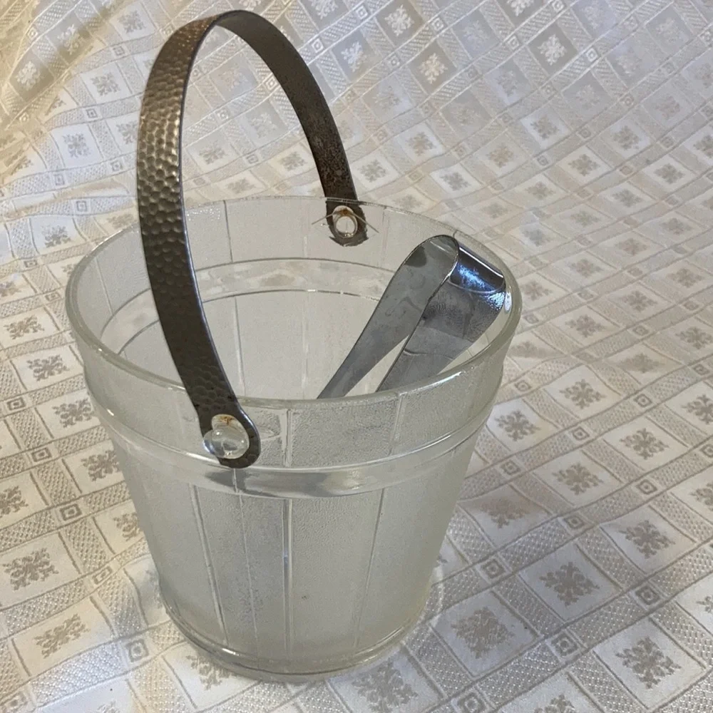 Vintage Glass Ice Bucket With Tongs